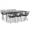 7 pcs conjunto de jantar para jardim vime PE preto 2