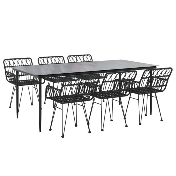 Juego de comedor de jardín 7 piezas ratán sintético negro M 3