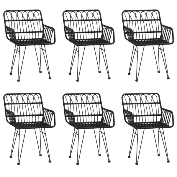 7 pcs conjunto de jantar para jardim vime PE preto M 4