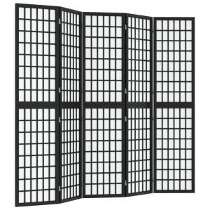 Biombo dobrável com 5 painéis estilo japonês 200x170 cm preto H