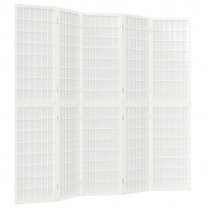 Biombo plegable con 5 paneles estilo japonés blanco 200x170 cm H