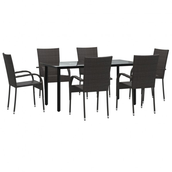 Juego de comedor de jardín 7 piezas ratán sintético marrón M 3