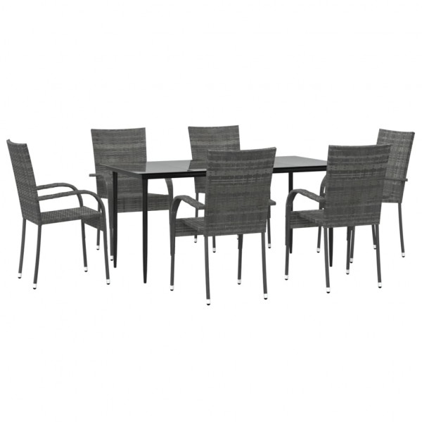 7 pcs conjunto de jantar p/ jardim vime PE cinzento M 3