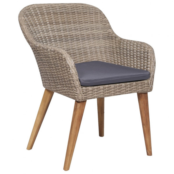 7 pcs conjunto de jantar para jardim com almofadões castanho M 5