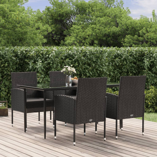Set de muebles jardín 5 pzas con cojines ratán sintético negro D