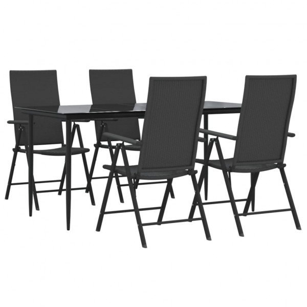 5 pcs conjunto de jantar p/ jardim vime PE preto M 3