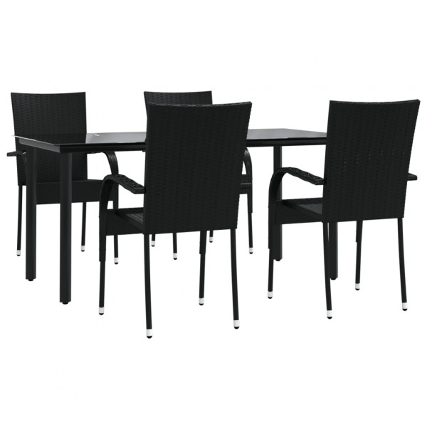 5 pcs conjunto de jantar p/ jardim vime PE preto M 3