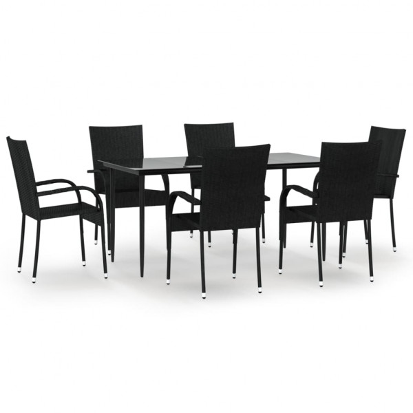 Juego de comedor de jardín 7 piezas ratán sintético negro M 2