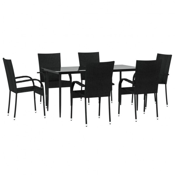 7 pcs conjunto de jantar para jardim vime PE preto M 3