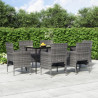 7 pcs conjunto de jantar p/ jardim c/ almofadões cinza e preto 1