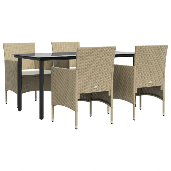 Juego de comedor de jardín 5 piezas con cojines beige y negro M 3