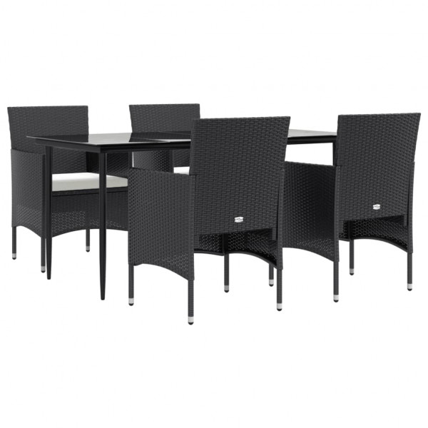 Juego de comedor de jardín 5 piezas con cojines negro M 3