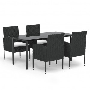 Set de muebles jardín 5 pzas con cojines ratán sintético negro H