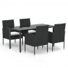 5 pcs conjunto de jantar p/ jardim c/ almofadões vime PE preto 2