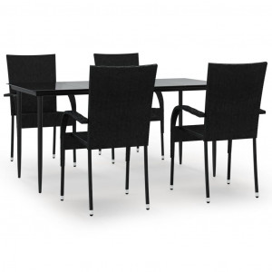 5 pcs conjunto de jantar p/ jardim vime PE preto H