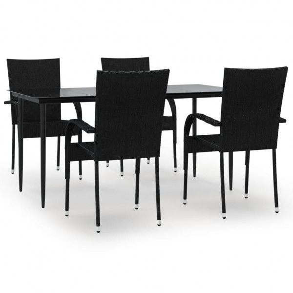 5 pcs conjunto de jantar p/ jardim vime PE preto M 2