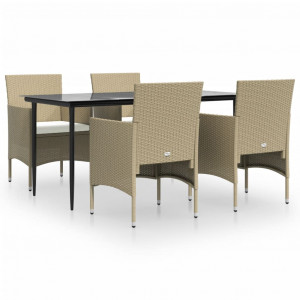 Juego de comedor de jardín 5 piezas con cojines beige y negro H
