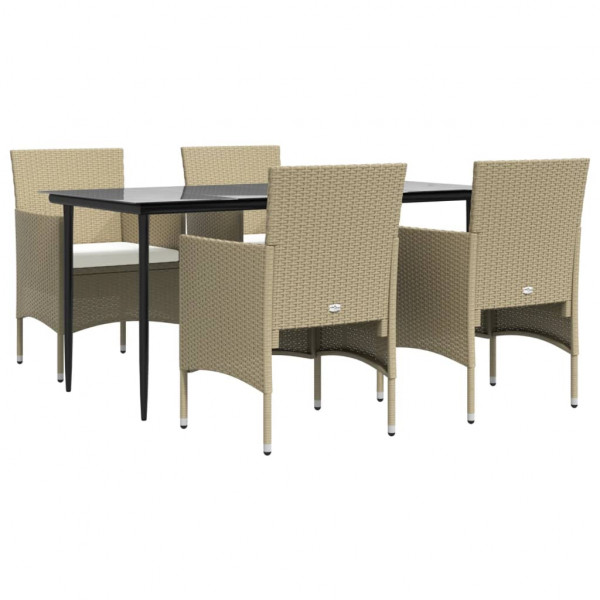 Juego de comedor de jardín 5 piezas con cojines beige y negro M 3