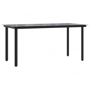 Mesa comedor jardín acero y vidrio templado negro 160x80x74 cm H
