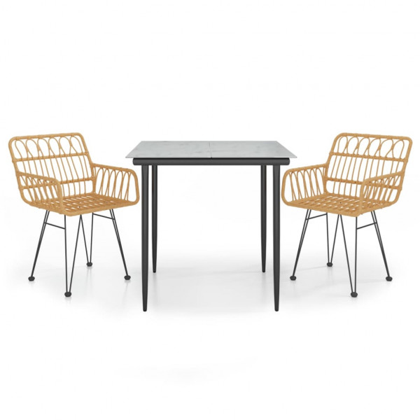 Juego de comedor de jardín 3 piezas ratán sintético M 2