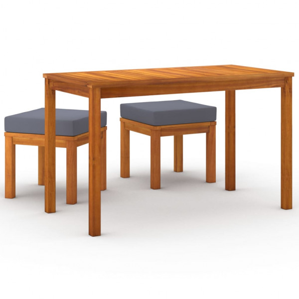 Set de comedor para jardín 3 piezas con cojines madera acacia M 2