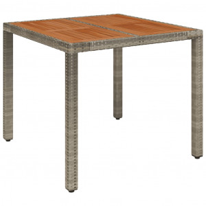 Mesa de jardín superficie de madera ratán PE gris 90x90x75 cm H