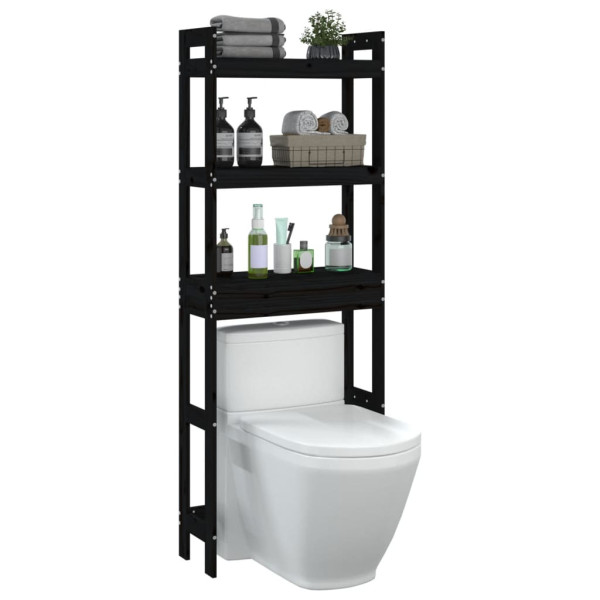 Estante de baño madera maciza de pino negro 63x26x171 cm M 4