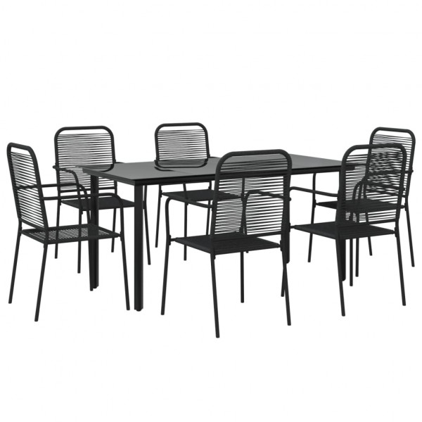 Juego de comedor jardín 7 pzas acero y cuerda de algodón negro M 3