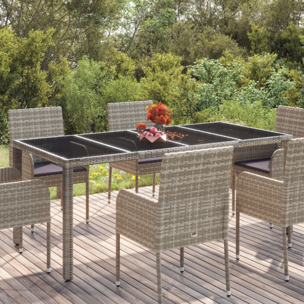 Mesa de jardín superficie de vidrio ratán PE gris 190x90x75 cm D