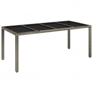 Mesa de jardín superficie de vidrio ratán PE gris 190x90x75 cm H