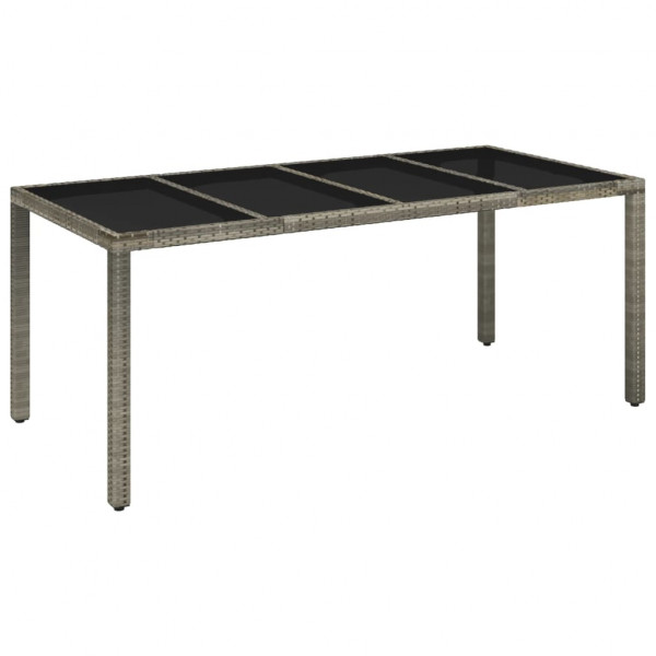 Mesa de jardim com tampo de vidro 190x90x75 cm vime PE cinza M 2