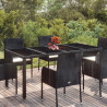 Mesa de jardim com tampo de vidro 190x90x75 cm vime PE preto 1