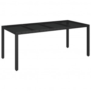Mesa de jardín superficie de vidrio ratán PE negro 190x90x75 cm H