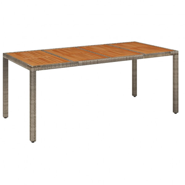 Mesa de jardim com tampo de madeira 190x90x75 cm vime PE cinza M 2