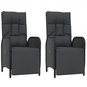 Poltronas reclináveis exterior c/ almofadões 2pcs vime PE preto H