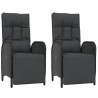 Poltronas reclináveis exterior c/ almofadões 2pcs vime PE preto 2