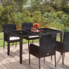 Mesa de jardín superficie de vidrio ratán PE negro 150x90x75 cm 1
