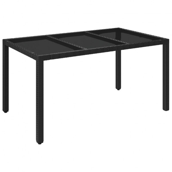 Mesa de jardim com tampo de vidro 150x90x75 cm vime PE preto M 2