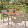 Mesa de jardín superficie de madera ratán PE gris 150x90x75 cm 1