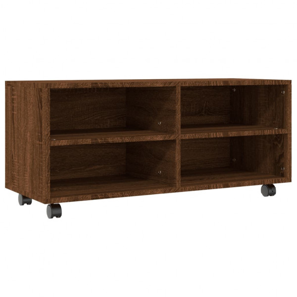 Mueble TV ruedas madera contrachapada roble marrón 90x35x35 cm M 2