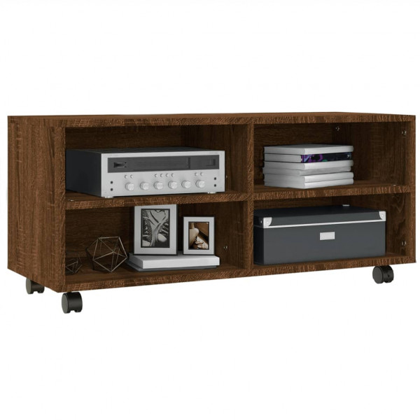 Mueble TV ruedas madera contrachapada roble marrón 90x35x35 cm M 3
