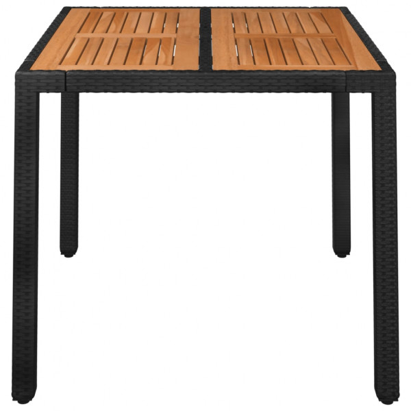 Mesa de jardim com tampo de madeira 90x90x75 cm vime PE preto M 3
