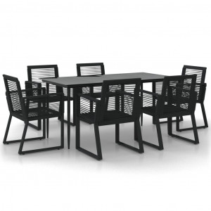 Juego de comedor para jardín 7 piezas ratán PVC negro H