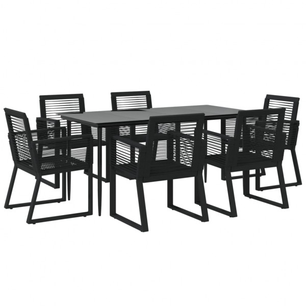 Juego de comedor para jardín 7 piezas ratán PVC negro M 3