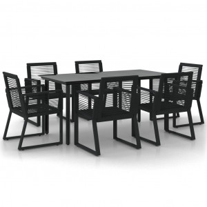 Juego de comedor para jardín 7 piezas ratán PVC negro H