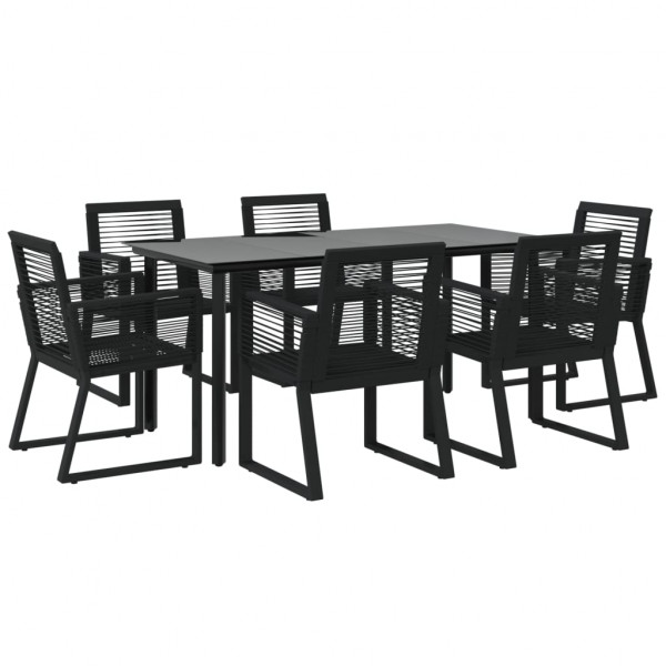 Juego de comedor para jardín 7 piezas ratán PVC negro M 3
