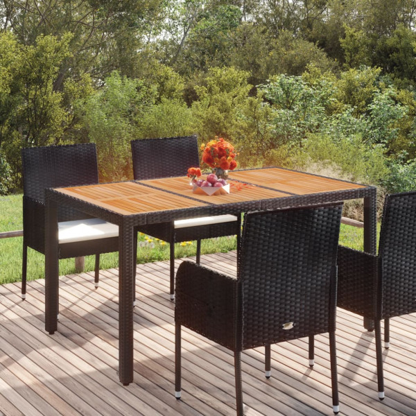 Mesa de jardín superficie de madera ratán PE negro 150x90x75 cm D