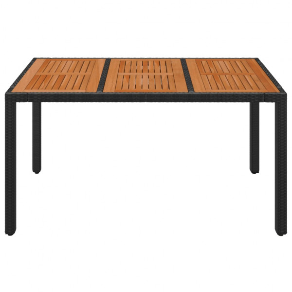 Mesa de jardín superficie de madera ratán PE negro 150x90x75 cm M 3
