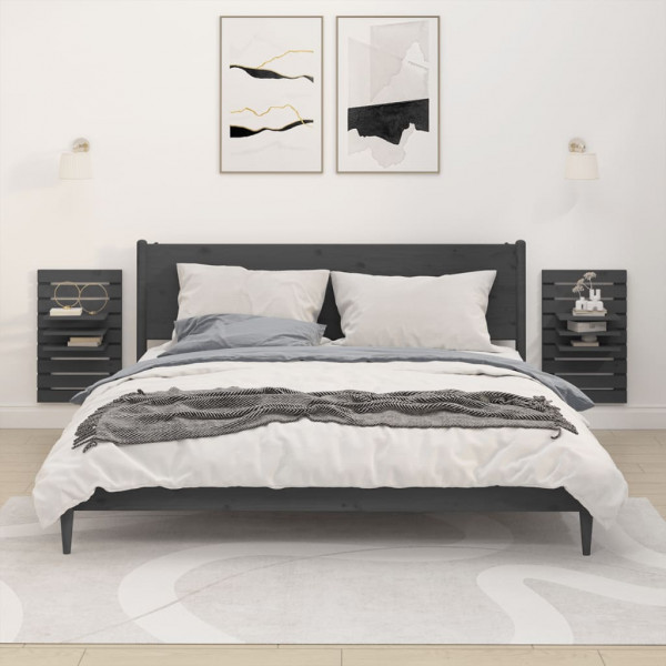 Estantes mesitas de pared 2 uds madera maciza de pino gris D