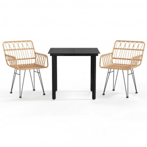 Juego de comedor de jardín 3 piezas ratán sintético H
